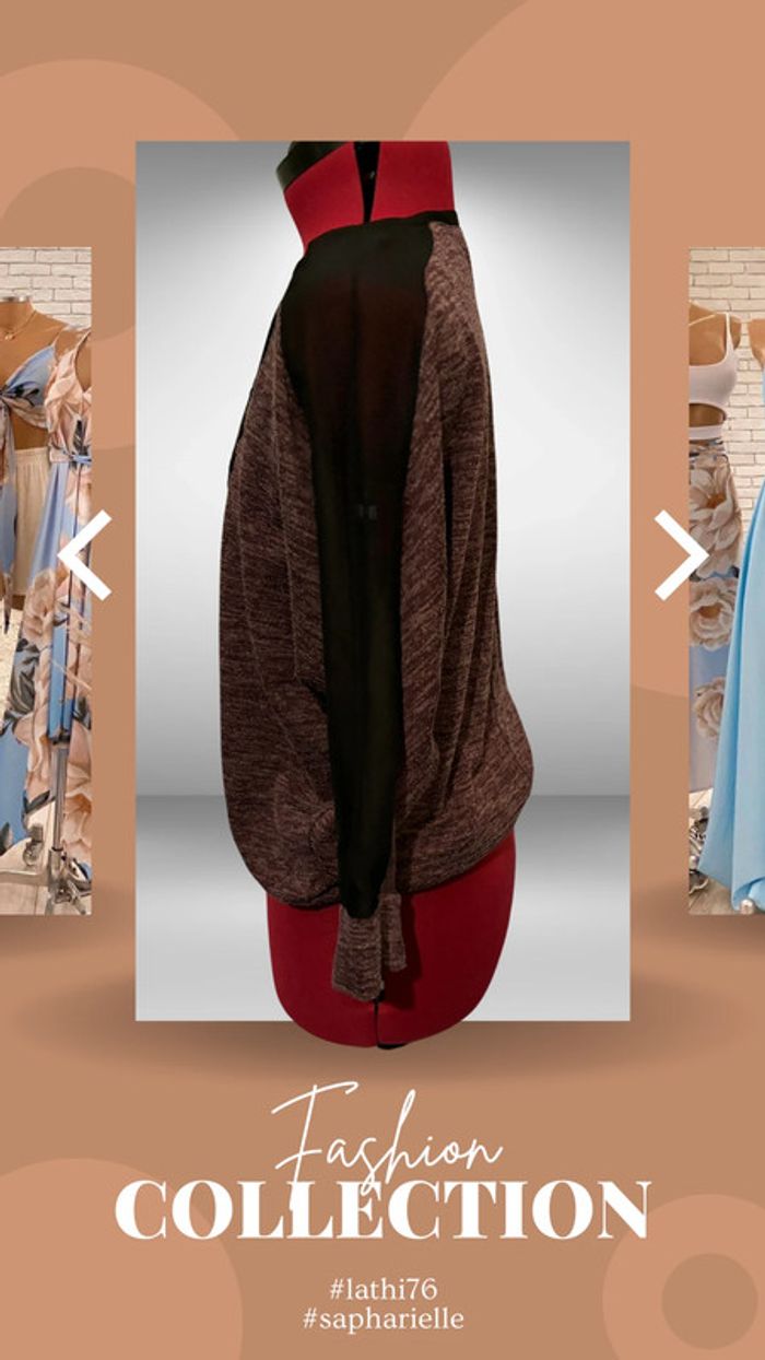 Blouse violine chinée  avec décolleté en dentelle - photo numéro 3