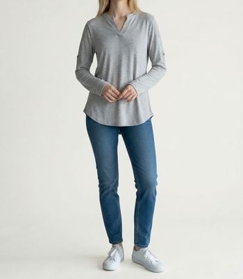 Haut femme gris clair manches longues taille L neuf