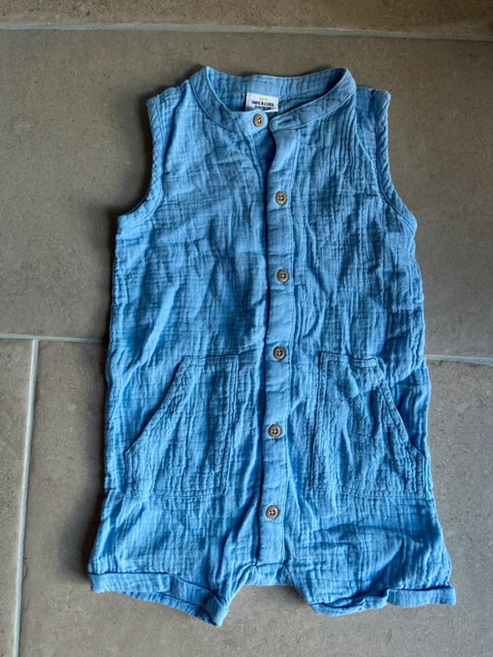 Combishort en gaze bleu 24 mois