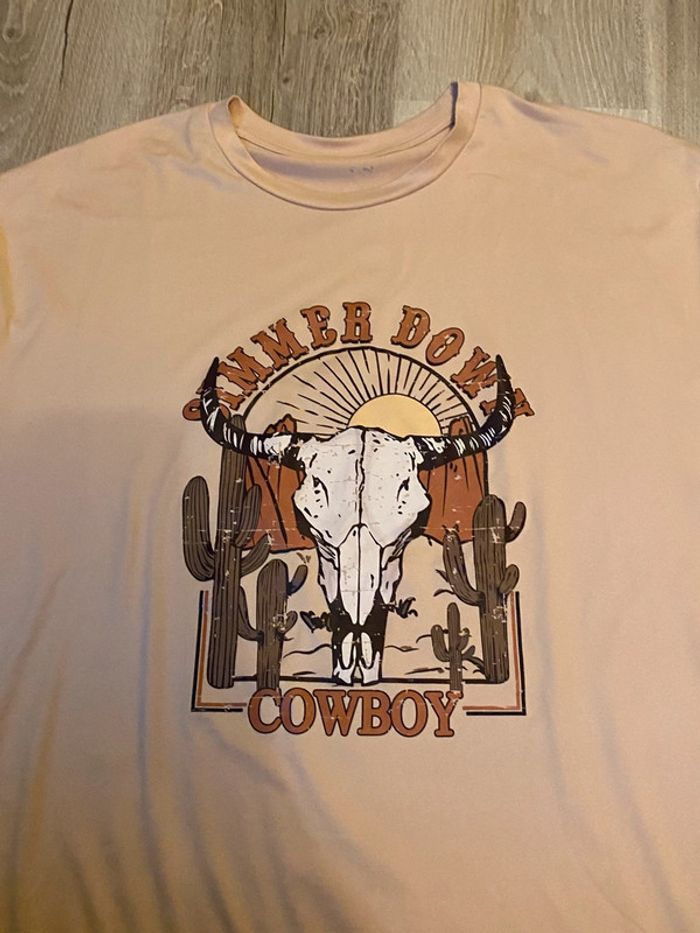 T-shirt large, over size beige à dessin - photo numéro 5