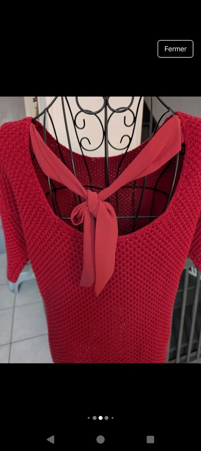 Magnifique pull neuf Naf Naf maille couleur framboise taille 38 en parfait état - photo numéro 5