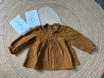 Blouse chemise ML velours marron moutarde Boutchou 36 mois 3 ans