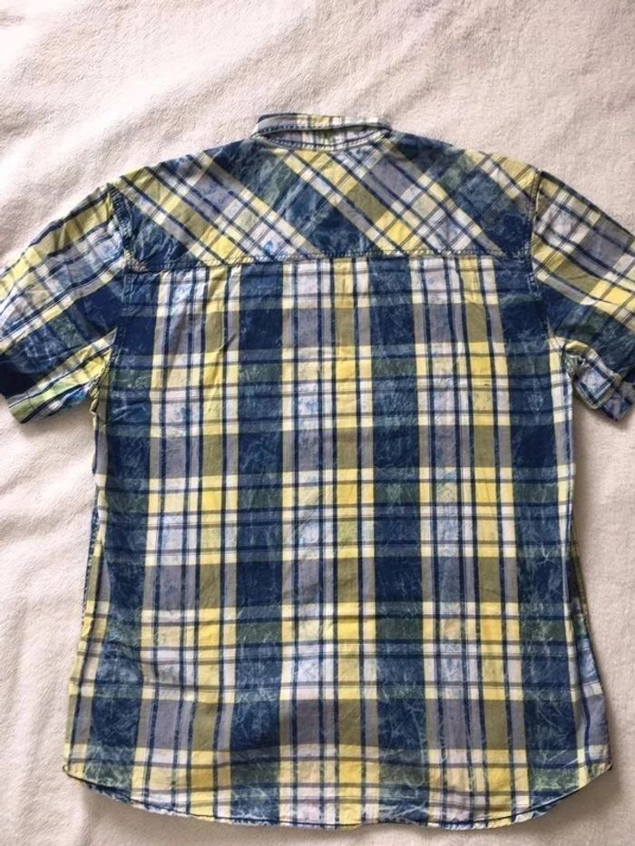 Chemise été à carreaux bleu blanc jaune à manches courtes avec poches - photo numéro 4