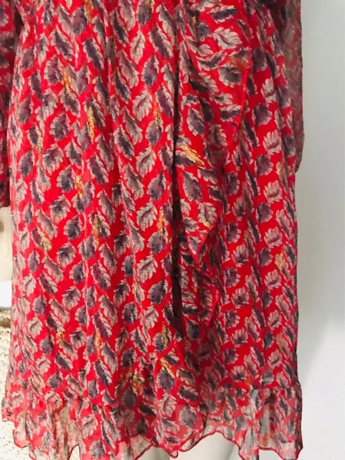 Robe bohème chic rouge feuilles dorées NEUVE - photo numéro 4