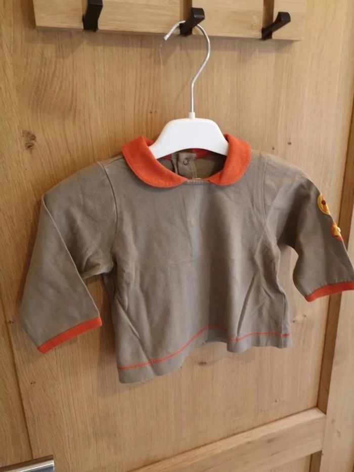 T-shirt avec col en brun avec col 9 mois - photo numéro 2