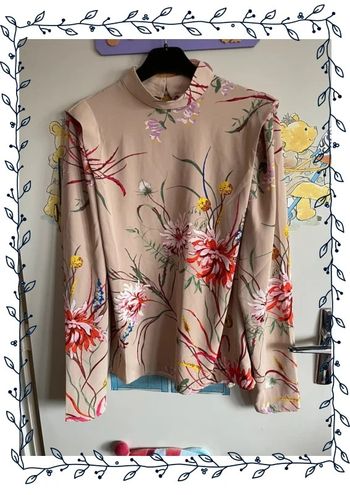 Blouse à manches longues beige à motifs, taille S, marque H&M