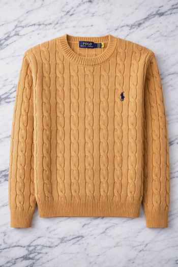 Pull Ralph Lauren marron caramel torsadé taille L
