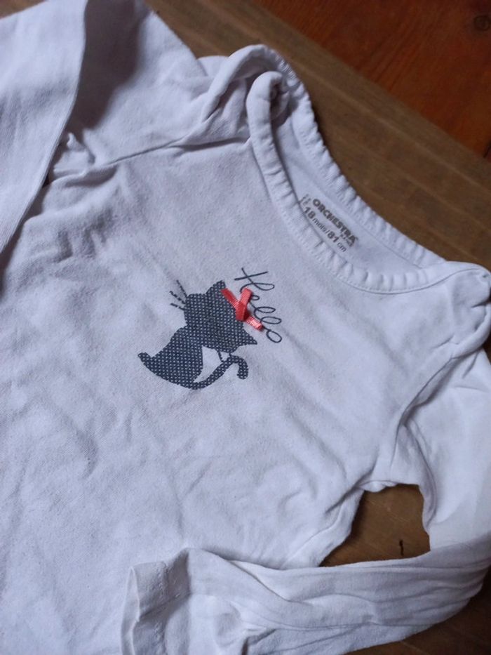 Joli body coton blanc motif chat 18 mois - photo numéro 3