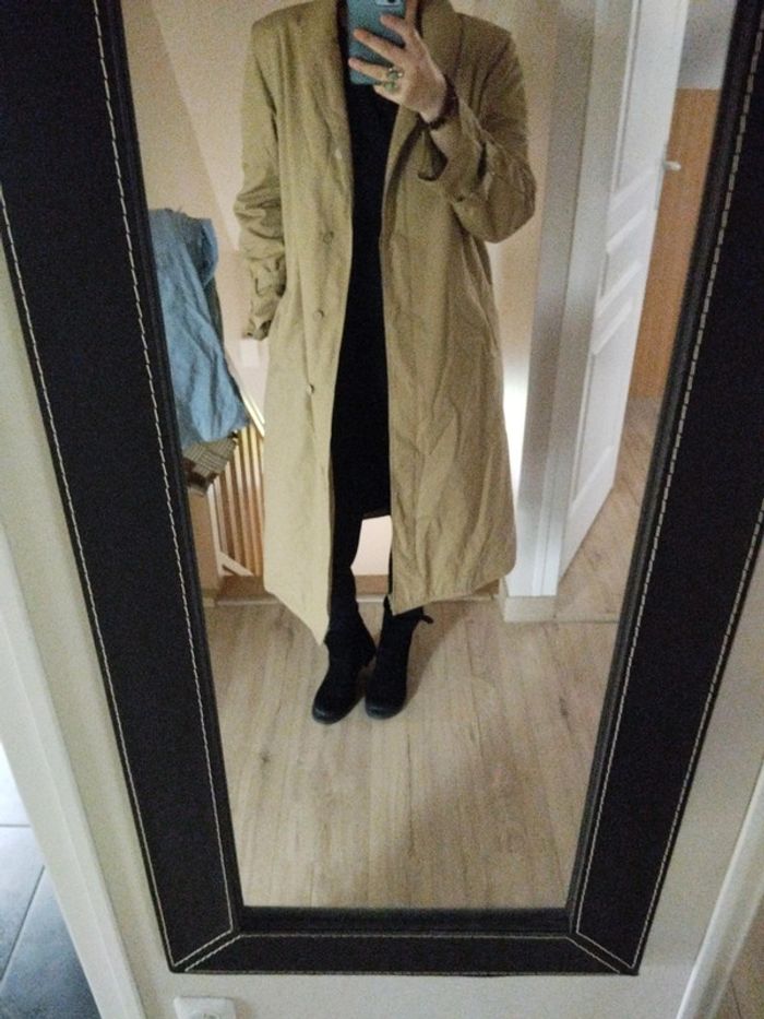 Trench long beige Camel vintage taille 40 coton - photo numéro 2