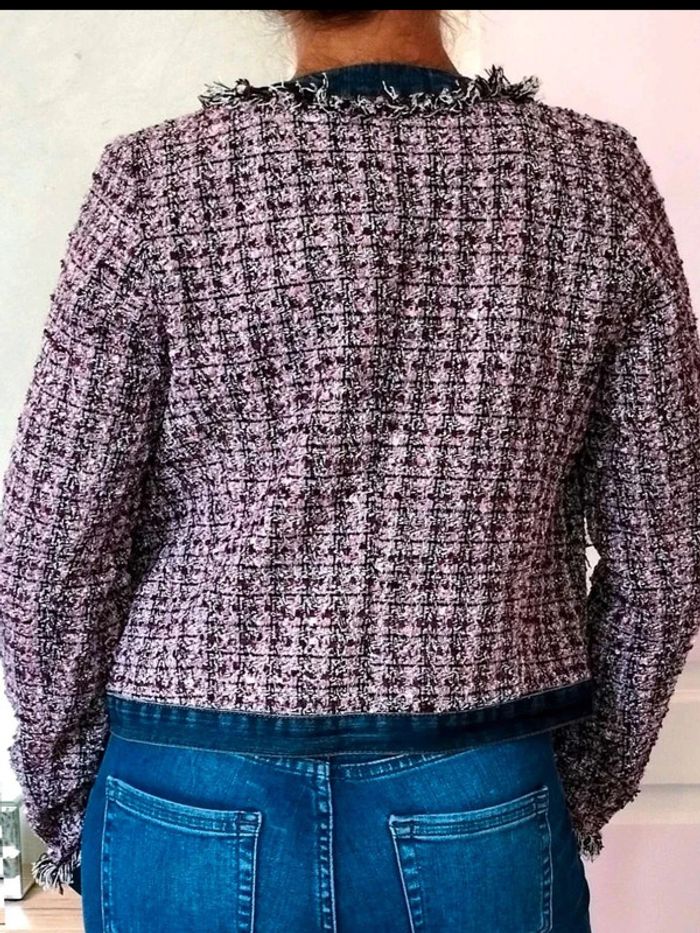 Veste  jean +  tweed violet  -  Jennyfer  Vintage  -  S  = XS  actuel  -  Neuve - photo numéro 2