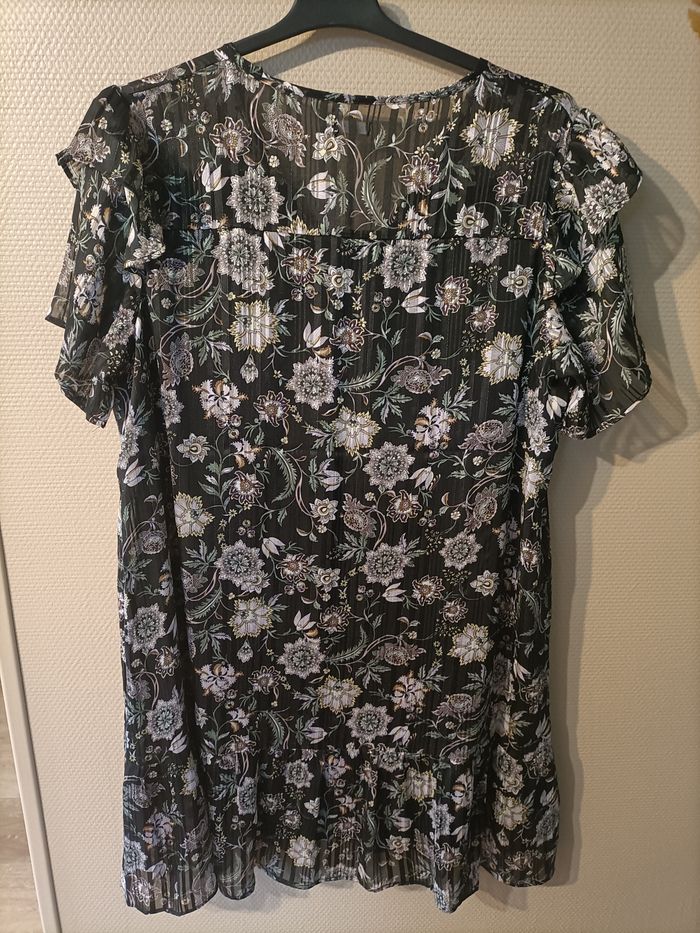 Robe noir fleuri avec filament argenté métallique - photo numéro 5