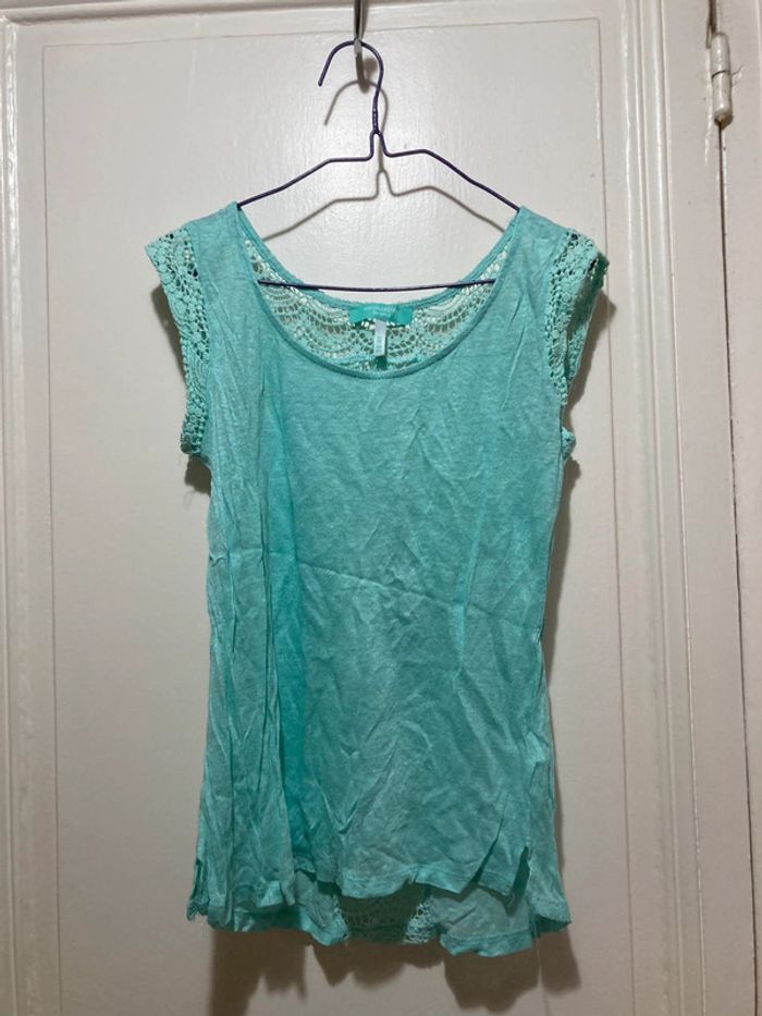 T shirt ajourée en lin - vert d’eau - Bershka - photo numéro 2