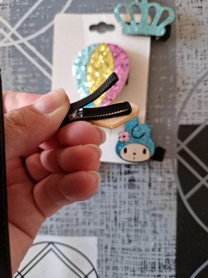 Pinces barrettes cheveux bébé enfant fille bleu paillettes - photo numéro 2