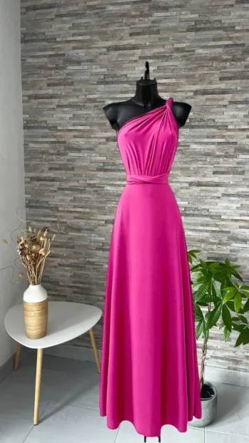 Robe longue rose fuchsia fabriquée en France pour soirée