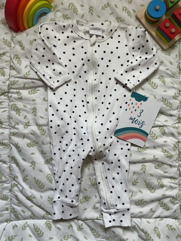 pyjama en coton blanc à pois noir 3 mois marquise - photo numéro 2