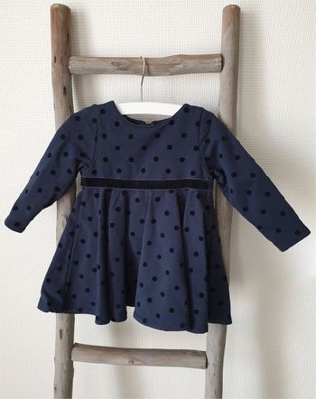 Robe bleu foncé à pois et ceinture velours - T12M - Obaïbi