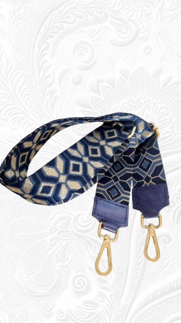 Bandoulière fantaisie finitions cuir irisé bleu nuit - photo numéro 2