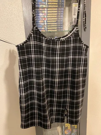 superbe robe chasuble à carreaux fendu côté taille 4xl 52 neuve