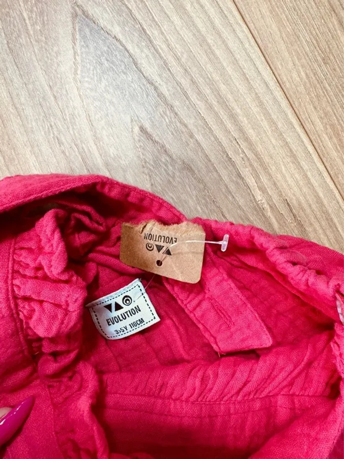 Taille 3-5 ans robe longue fille TAO rose fuchsia Neuve * gaze de coton * 🩷 - photo numéro 5