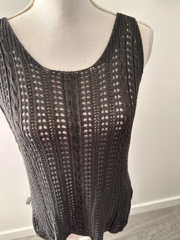 Débardeur en crochet tricot gris foncé Y2K Vintage T38 M - photo numéro 3