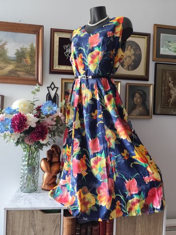 Robe longue vintage imprimé fleuri été évasée TU