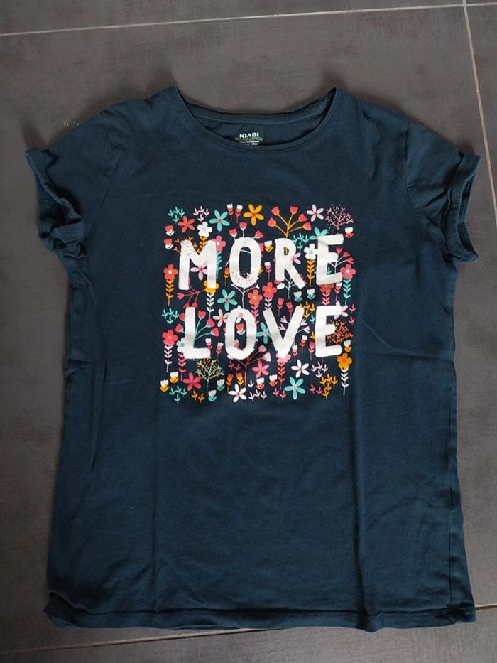 T-shirt fille 12 ans bleu marine fleurs More love