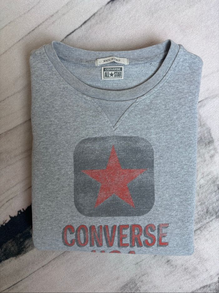 Sweat Converse vintage made in italy taille M gris clair imprimé étoile "converse USA" - photo numéro 2