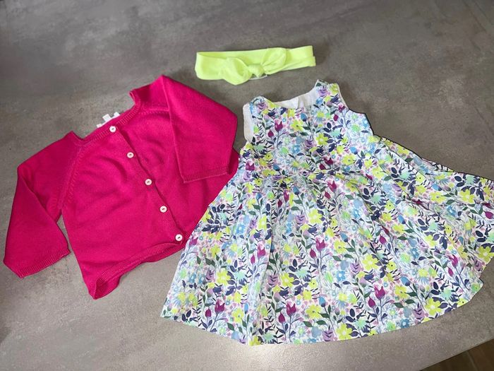 Ensemble 6 mois Liberty jacadi robe gilet bandeau été dos nu fille - photo numéro 2