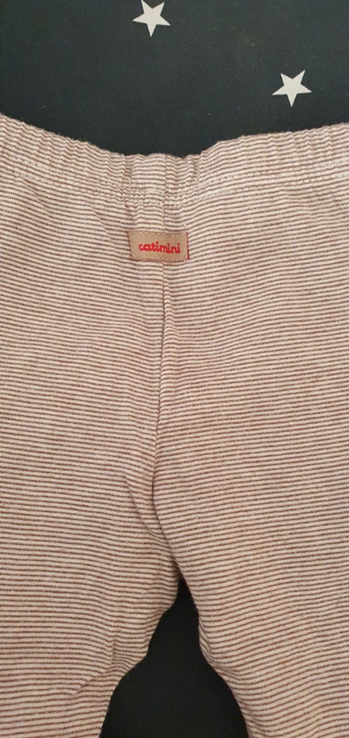 Legging rayé marron et blanc Catimini taille 9 mois en excellent état - photo numéro 4