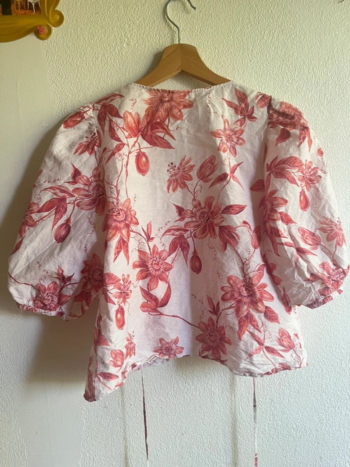 Chemisier croisé manches bouffantes rose et blanc H&M 36 - photo numéro 6