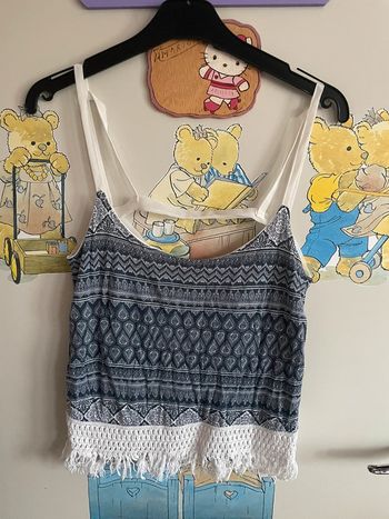 Top à bretelles à franges et à motifs, taille Xs, marque Jennyfer