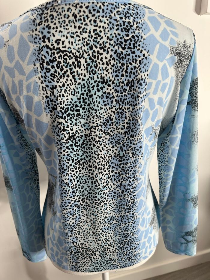 Blouse à manches longues léopard girafe bleu clair et noir Y2K Vintage T42/44 XL/XXL - photo numéro 5