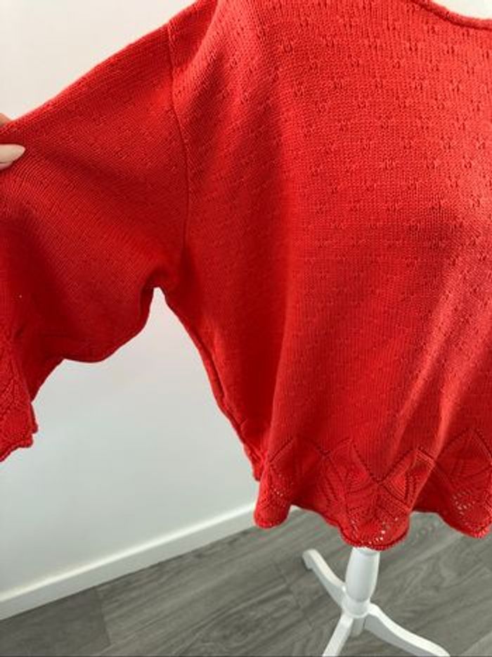 Pull oversize en maille ajourée orange corail Jean Marc Philippe T48 4XL - photo numéro 3