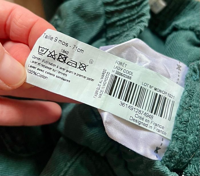 Pantalon vert en coton - Bout’chou (Monoprix) - photo numéro 3