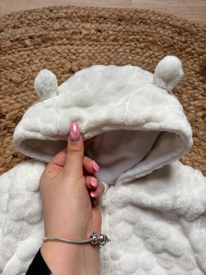 🌺Combinaison hivernal/ Combipilote blanche avec oreilles d’ours Taille 1mois/52-55cm🌺 - photo numéro 5