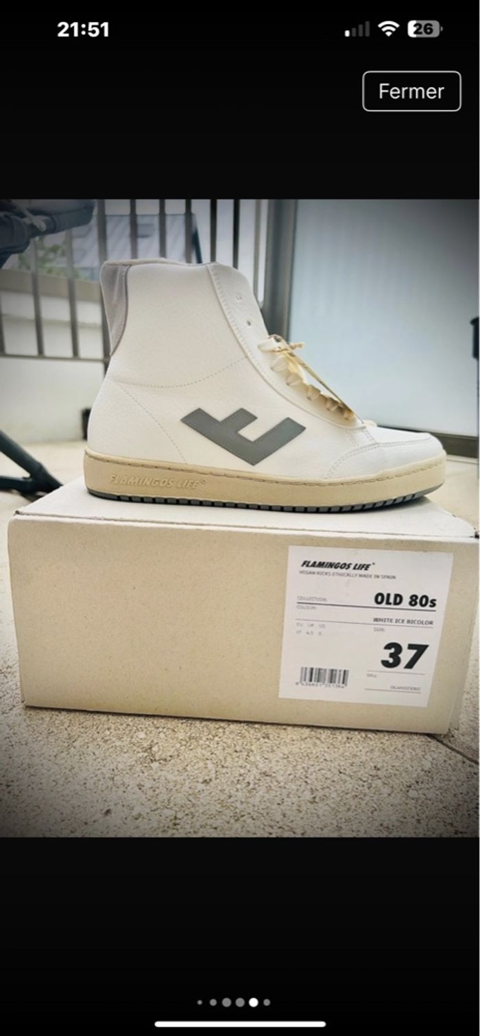 Baskets montantes Flamingos cuir blanches - photo numéro 6