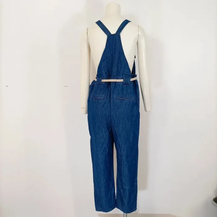 Salopette en jean bleu sans manches - ceinture corde - dos nu Taille M/L A396 - photo numéro 12