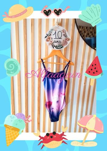 Maillot de bain cheval violet 10ans