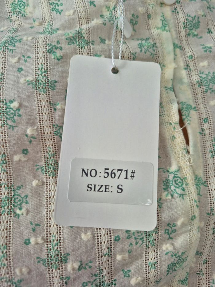Blouse Manches Courtes Verte et Crème Femme Taille S/36 - photo numéro 3