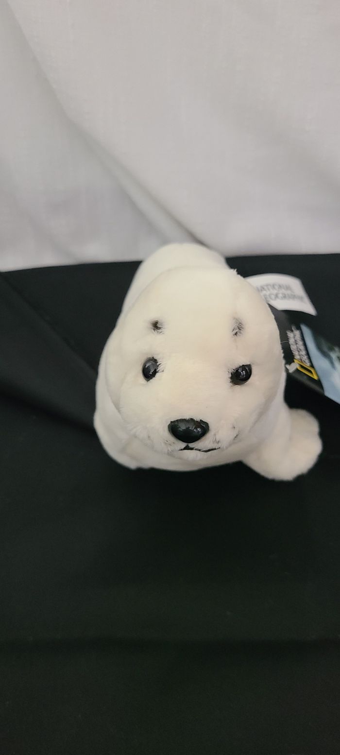 Doudou Peluche National Geographic Bébé Phoque Blanc Noir Jemin - photo numéro 3