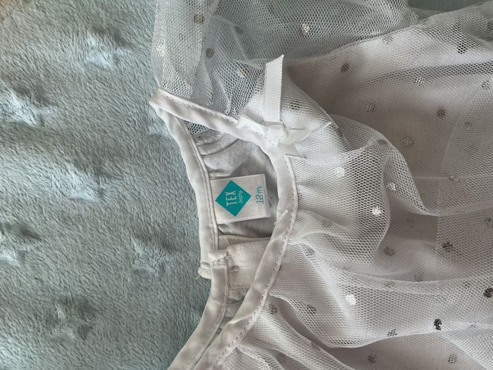 robe manches courtes blanc en tulle doublure à pois argentés 12 mois tex - photo numéro 6