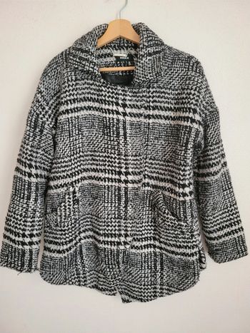 Veste manteau à carreaux noir et blanc