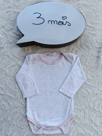 Body manches longues Fille 3 mois cœur Tissaia 100% coton