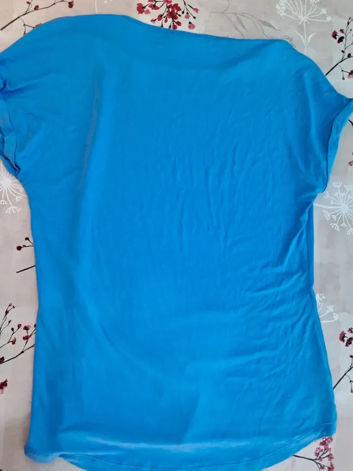 Superbe tee-shirt bi-matière 👕 bleu à motifs - T40/L - Sixth sense - photo numéro 2