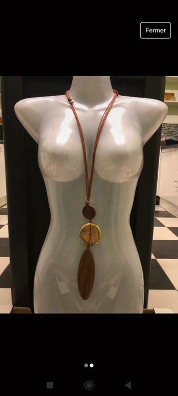 🌺 collier sautoir marron perles en bois et métal doré