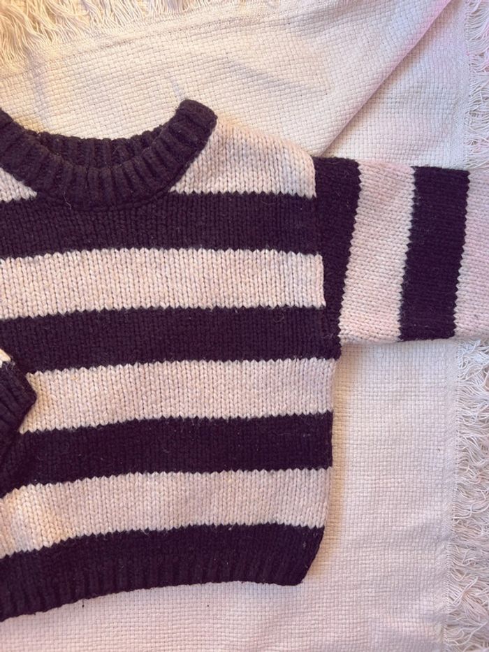 Gros pull Zara en maille à rayure crème et noir 86 - photo numéro 2