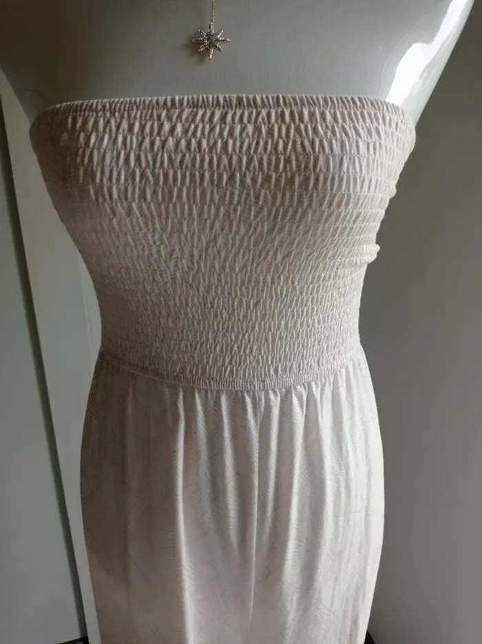 Combinaison pantalon bustier blanc cassé et rose pâle imprimé fantaisie feuilles T.M/L Cupshe - photo numéro 2