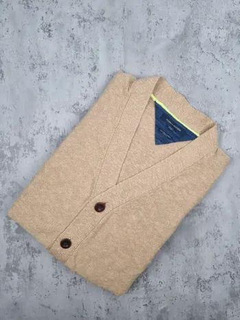 Cardigan coton et lin beige/moutarde Tommy Hilfiger – Taille M Homme (mesures en photos)