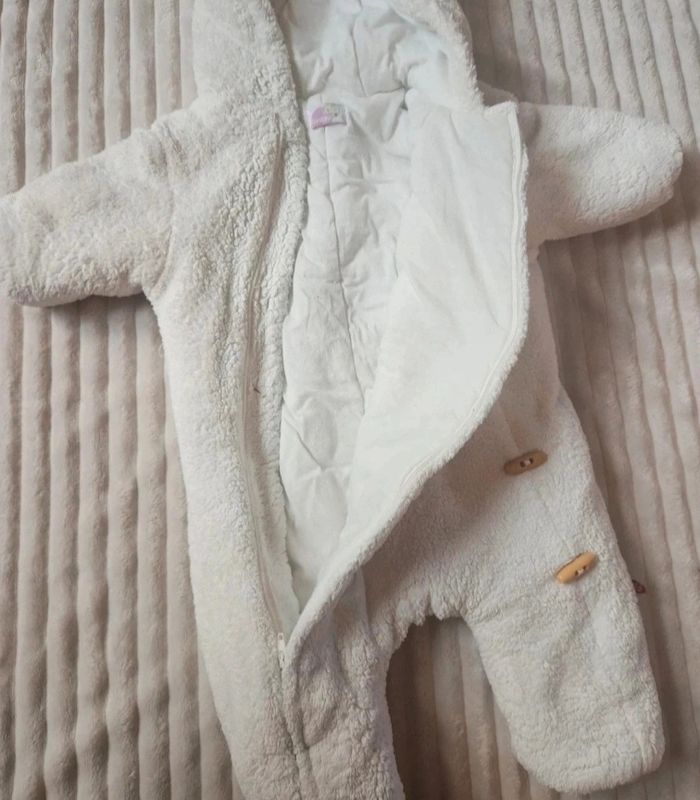 Combinaison pilote bébé 6 mois – Blanche chaude à capuche - photo numéro 5