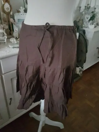 Jupe marron en lin Basic One Taille 42 Neuve